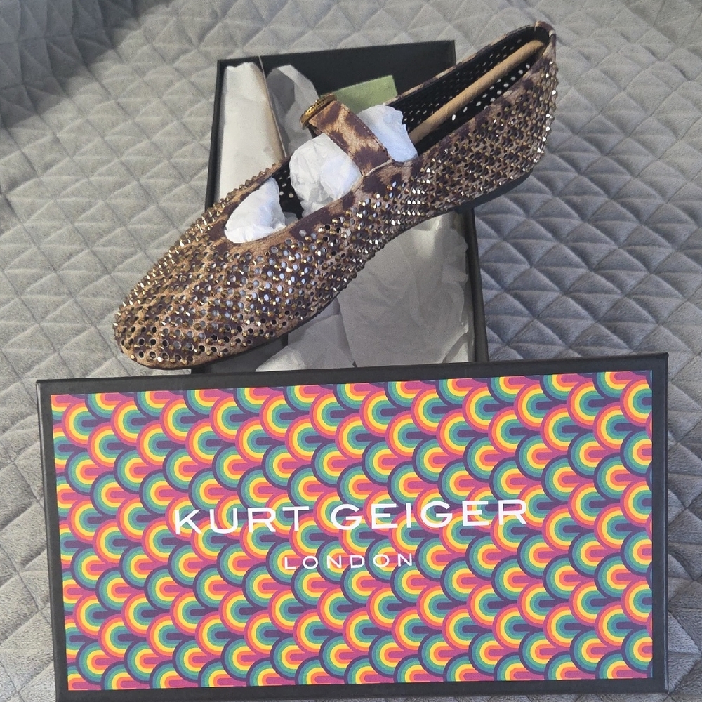Kurt Geiger Gold and Brown Sequin Loafers